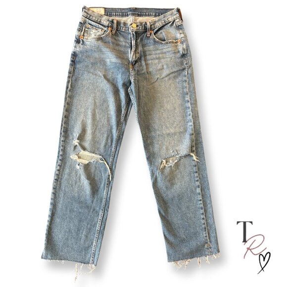 GAP ‘90s Loose Mid Rise Jeans Vintage Destructed Straight Leg Size 28 Long Tall - Picture 1 of 11